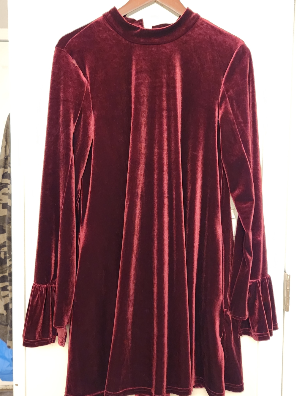 Very J Wine Velvet Mock Neck Mini Dress